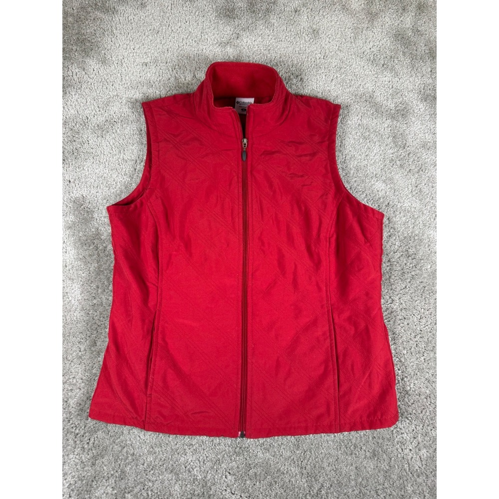 Columbia Womens Red Diamond Quilted Full Zip Vest Mock Neck XL1345 Size Medium